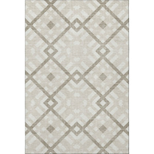 HomeRoots 5' X 8' Washable Beige & Ivory Geometric Area Rug with UV Protection for Modern Living Spaces 651366