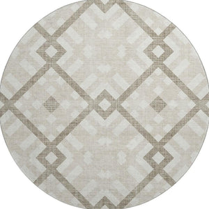 HomeRoots 8' Beige and Ivory Geometric Round Rug – Washable, UV-Protected, Stylish for High-Traffic Spaces! 651367