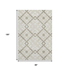 HomeRoots 8' X 10' Modern Beige & Ivory Geometric Washable Area Rug with UV Protection for High-Traffic Rooms 651368