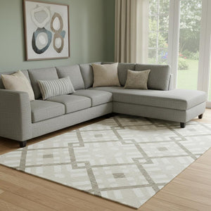 HomeRoots 8' X 10' Modern Beige & Ivory Geometric Washable Area Rug with UV Protection for High-Traffic Rooms 651368