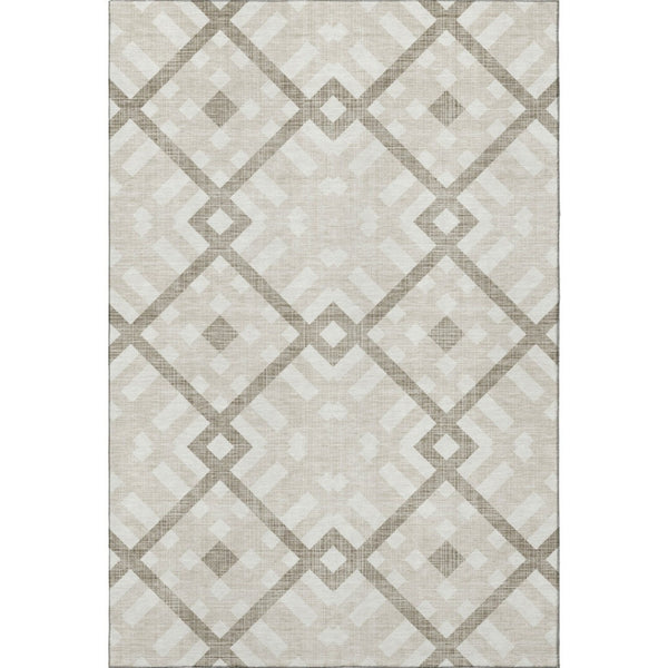 HomeRoots 8' X 10' Modern Beige & Ivory Geometric Washable Area Rug with UV Protection for High-Traffic Rooms 651368