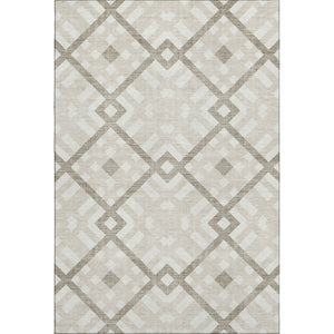 HomeRoots 9' X 12' Beige and Ivory Geometric Area Rug - Washable, UV Protected, Stain Resistant for High-Traffic Spaces 651369