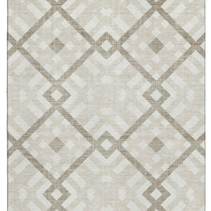 HomeRoots 9' X 12' Beige and Ivory Geometric Area Rug - Washable, UV Protected, Stain Resistant for High-Traffic Spaces 651369
