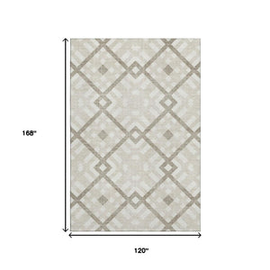 HomeRoots 10' X 14' Beige Geometric Area Rug - Washable, UV-Protected, Stylish & Durable for High-Traffic Spaces 651370