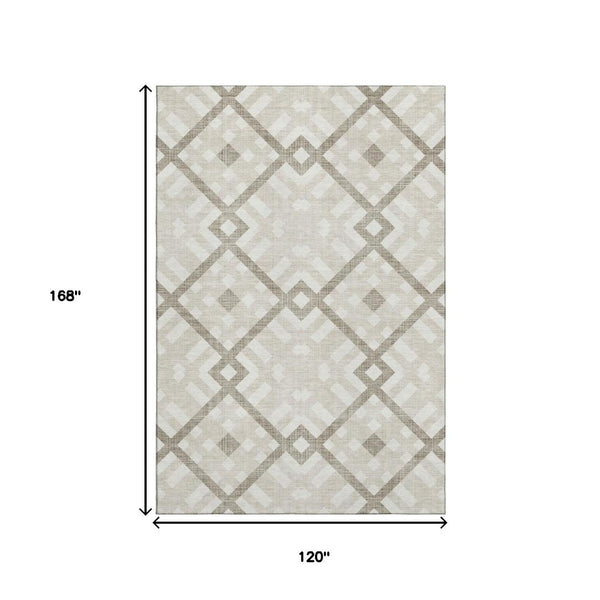 HomeRoots 10' X 14' Beige Geometric Area Rug - Washable, UV-Protected, Stylish & Durable for High-Traffic Spaces 651370