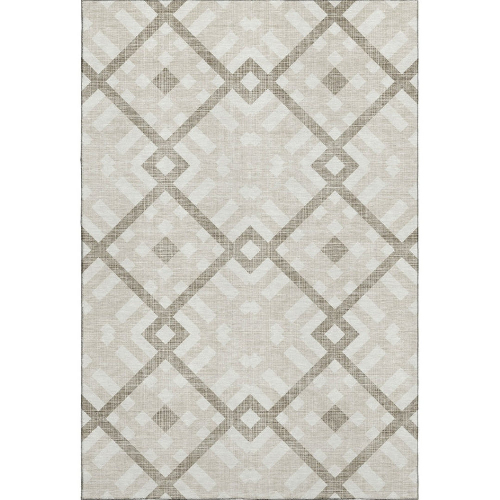 HomeRoots 10' X 14' Beige Geometric Area Rug - Washable, UV-Protected, Stylish & Durable for High-Traffic Spaces 651370