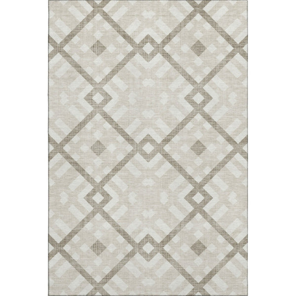 HomeRoots 10' X 14' Beige Geometric Area Rug - Washable, UV-Protected, Stylish & Durable for High-Traffic Spaces 651370