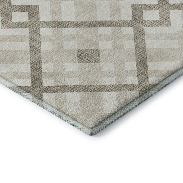 HomeRoots 10' X 14' Beige Geometric Area Rug - Washable, UV-Protected, Stylish & Durable for High-Traffic Spaces 651370