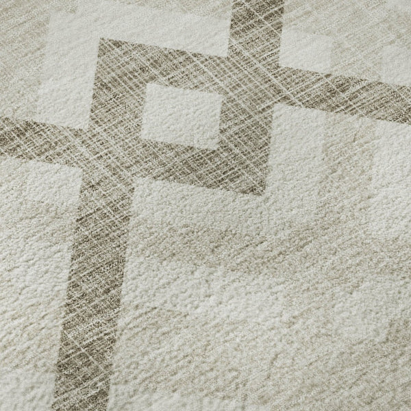 HomeRoots 10' X 14' Beige Geometric Area Rug - Washable, UV-Protected, Stylish & Durable for High-Traffic Spaces 651370