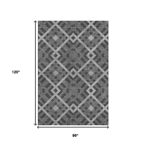 HomeRoots 8' X 10' Charcoal & Ivory Geometric Area Rug - Washable, UV-Protected, Stylish & Durable for Any Space 651374