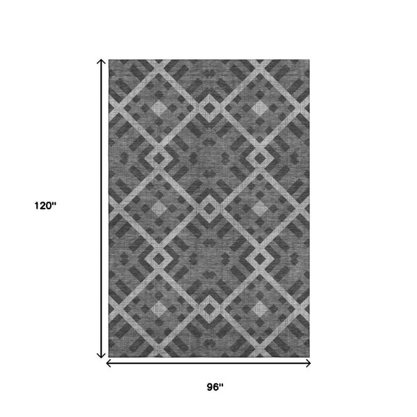 HomeRoots 8' X 10' Charcoal & Ivory Geometric Area Rug - Washable, UV-Protected, Stylish & Durable for Any Space 651374