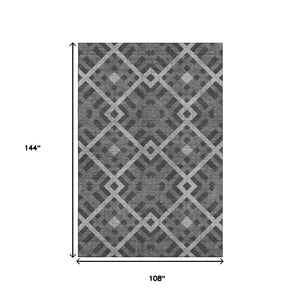 HomeRoots 9' X 12' Charcoal & Ivory Geometric Area Rug - Washable, UV-Protected, Perfect for High-Traffic Spaces 651375