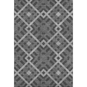 HomeRoots 9' X 12' Charcoal & Ivory Geometric Area Rug - Washable, UV-Protected, Perfect for High-Traffic Spaces 651375