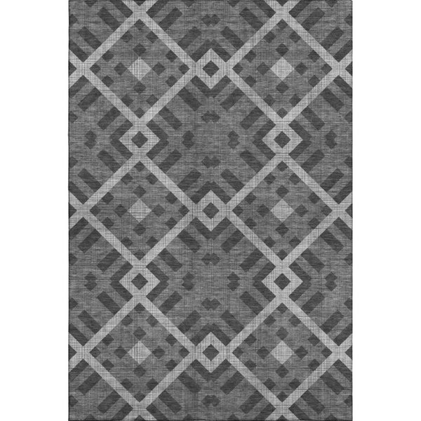 HomeRoots 9' X 12' Charcoal & Ivory Geometric Area Rug - Washable, UV-Protected, Perfect for High-Traffic Spaces 651375