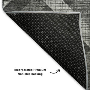 HomeRoots 9' X 12' Charcoal & Ivory Geometric Area Rug - Washable, UV-Protected, Perfect for High-Traffic Spaces 651375