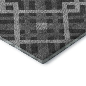 HomeRoots 9' X 12' Charcoal & Ivory Geometric Area Rug - Washable, UV-Protected, Perfect for High-Traffic Spaces 651375