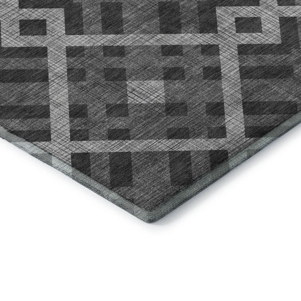 HomeRoots 9' X 12' Charcoal & Ivory Geometric Area Rug - Washable, UV-Protected, Perfect for High-Traffic Spaces 651375
