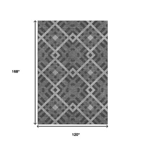 HomeRoots 10' X 14' Charcoal & Ivory Geometric Area Rug – Washable, UV-Protected, Durable for High-Traffic Spaces 651376
