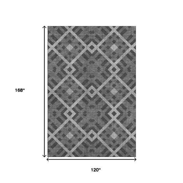 HomeRoots 10' X 14' Charcoal & Ivory Geometric Area Rug – Washable, UV-Protected, Durable for High-Traffic Spaces 651376