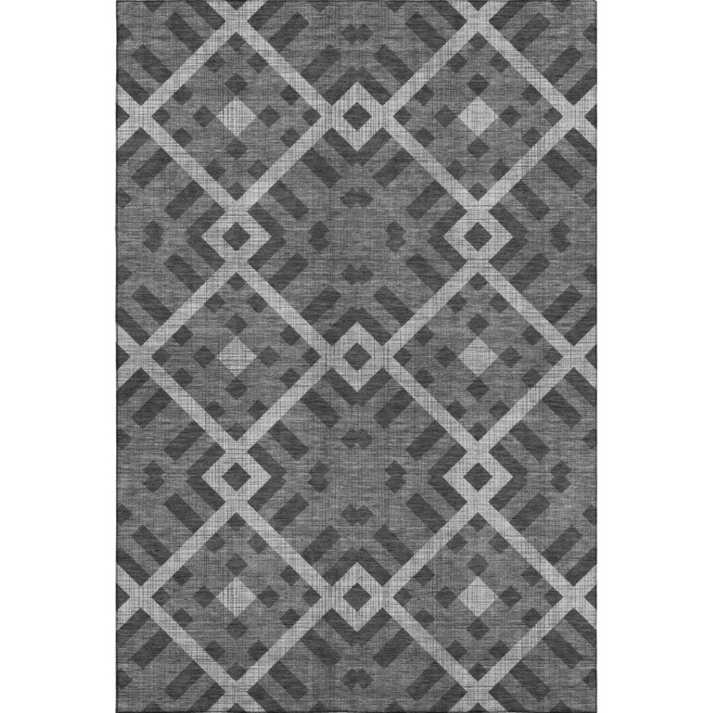 HomeRoots 10' X 14' Charcoal & Ivory Geometric Area Rug – Washable, UV-Protected, Durable for High-Traffic Spaces 651376