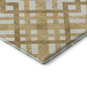 HomeRoots 8' Gold and Ivory Geometric Round Rug – Washable, UV-Protected, Stylish Durability for Any Room 651379