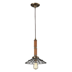 Wood 11'' Wide 1-Light Mini Pendant - Vintage Brass/Vintage Rust 65138-1 Elk Lighting