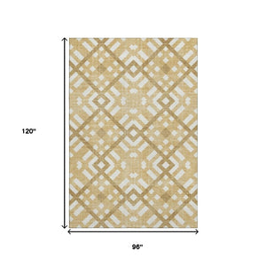 HomeRoots 8' X 10' Gold and Ivory Geometric Area Rug - Stylish, Washable, UV Protected for Modern Spaces 651380