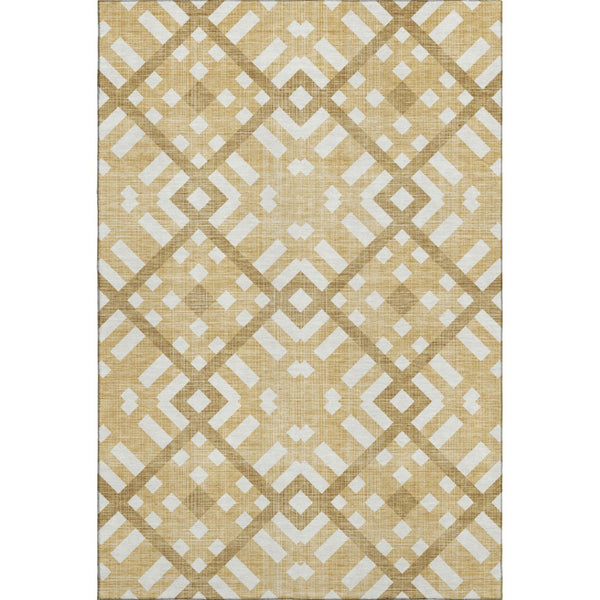 HomeRoots 8' X 10' Gold and Ivory Geometric Area Rug - Stylish, Washable, UV Protected for Modern Spaces 651380