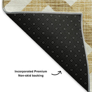 HomeRoots 8' X 10' Gold and Ivory Geometric Area Rug - Stylish, Washable, UV Protected for Modern Spaces 651380