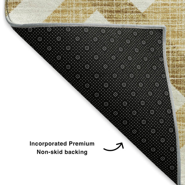 HomeRoots 8' X 10' Gold and Ivory Geometric Area Rug - Stylish, Washable, UV Protected for Modern Spaces 651380