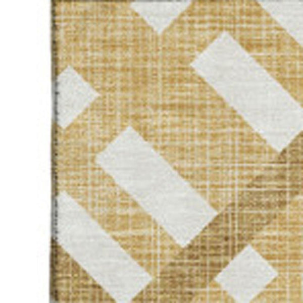 HomeRoots 8' X 10' Gold and Ivory Geometric Area Rug - Stylish, Washable, UV Protected for Modern Spaces 651380