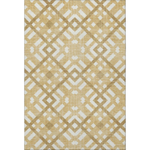 HomeRoots 10' X 14' Gold And Ivory Geometric Area Rug – Washable, Stain-Resistant, UV-Protected for Families 651382