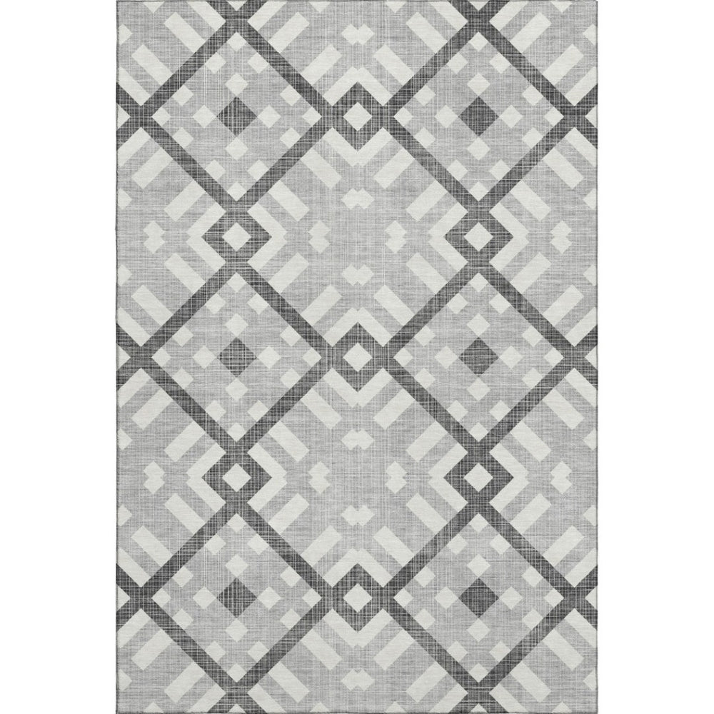 HomeRoots 8' X 10' Gray And Ivory Geometric Washable Area Rug - Stain Resistant, UV Protected & Low Maintenance! 651386
