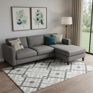 HomeRoots 8' X 10' Gray And Ivory Geometric Washable Area Rug - Stain Resistant, UV Protected & Low Maintenance! 651386