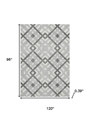 HomeRoots 8' X 10' Gray And Ivory Geometric Washable Area Rug - Stain Resistant, UV Protected & Low Maintenance! 651386