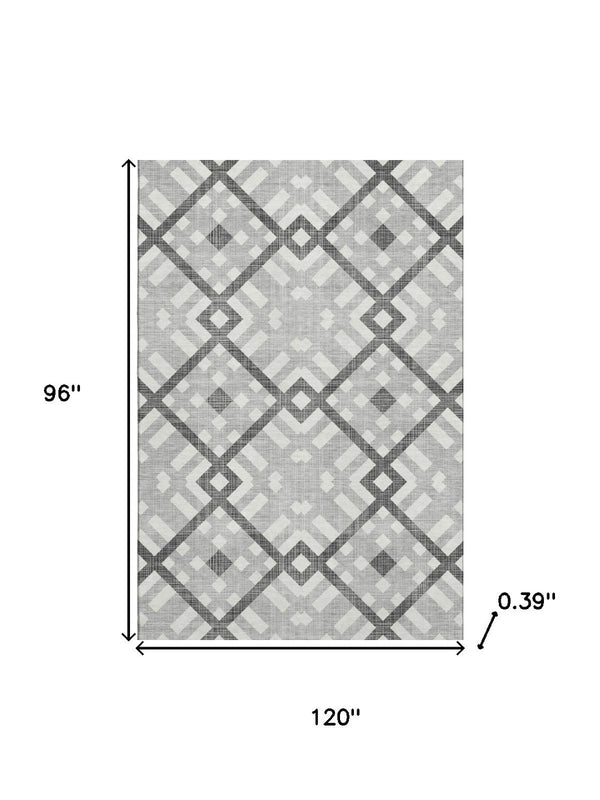 HomeRoots 8' X 10' Gray And Ivory Geometric Washable Area Rug - Stain Resistant, UV Protected & Low Maintenance! 651386