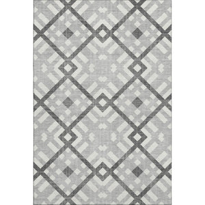 HomeRoots 9' X 12' Gray And Ivory Geometric Area Rug - Washable, UV-Protected, Durable for High-Traffic Spaces 651387