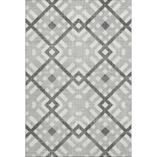 HomeRoots 9' X 12' Gray And Ivory Geometric Area Rug - Washable, UV-Protected, Durable for High-Traffic Spaces 651387