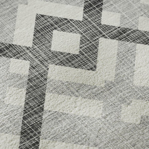 HomeRoots 9' X 12' Gray And Ivory Geometric Area Rug - Washable, UV-Protected, Durable for High-Traffic Spaces 651387