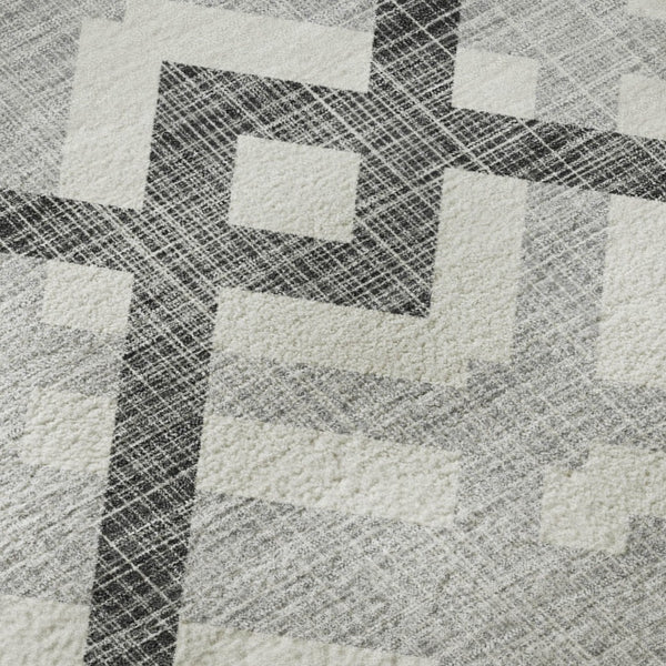 HomeRoots 9' X 12' Gray And Ivory Geometric Area Rug - Washable, UV-Protected, Durable for High-Traffic Spaces 651387