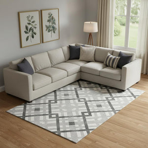 HomeRoots 9' X 12' Gray And Ivory Geometric Area Rug - Washable, UV-Protected, Durable for High-Traffic Spaces 651387