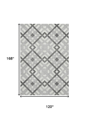 HomeRoots 10' Geometric Gray and Ivory Washable Area Rug - UV Protected, Stain Resistant, Durable Design 651388