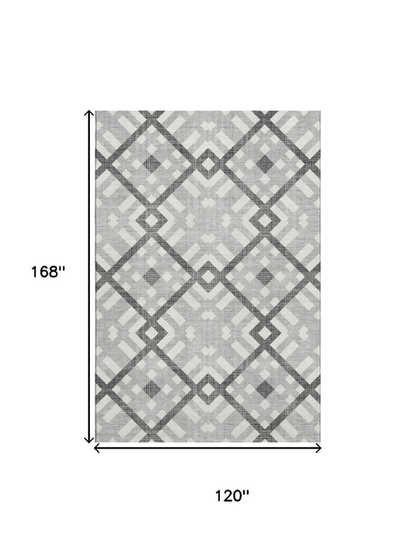 HomeRoots 10' Geometric Gray and Ivory Washable Area Rug - UV Protected, Stain Resistant, Durable Design 651388