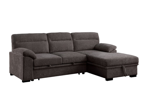 English Elm Kipling Chenille Sleeper Sectional with Storage Chaise and Usb Console Charging Brown B061S00959