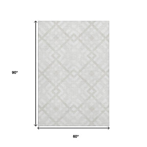 HomeRoots 5' X 8' Ivory and Beige Geometric Area Rug - Washable, UV Protected, Durable for Busy Homes! 651390
