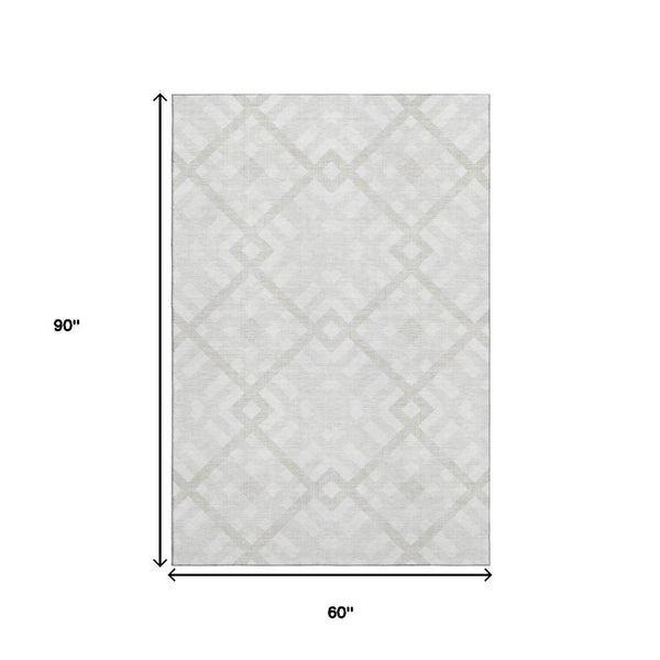 HomeRoots 5' X 8' Ivory and Beige Geometric Area Rug - Washable, UV Protected, Durable for Busy Homes! 651390