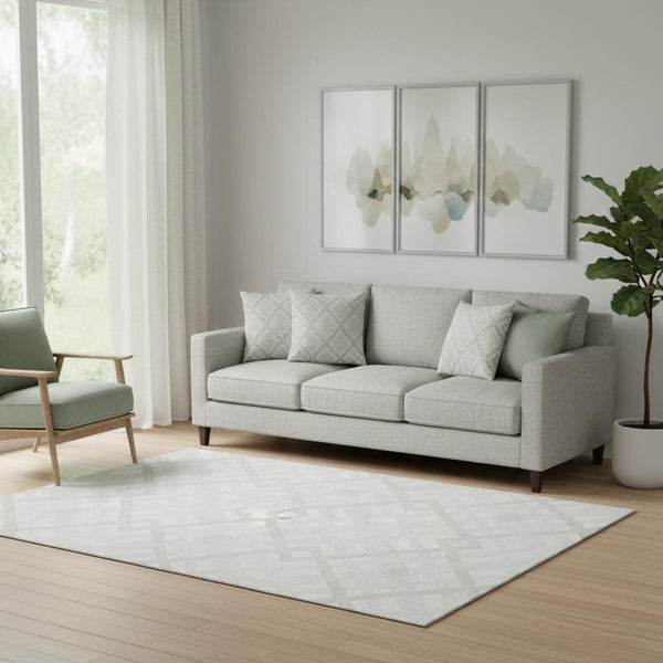 HomeRoots 5' X 8' Ivory and Beige Geometric Area Rug - Washable, UV Protected, Durable for Busy Homes! 651390