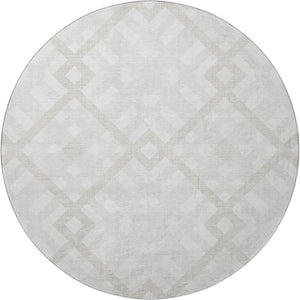 HomeRoots 8' Ivory And Beige Geometric Round Rug – Washable, UV Protected, Perfect for Family Spaces! 651391