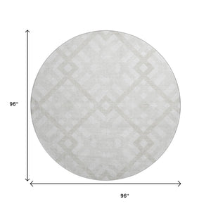 HomeRoots 8' Ivory And Beige Geometric Round Rug – Washable, UV Protected, Perfect for Family Spaces! 651391