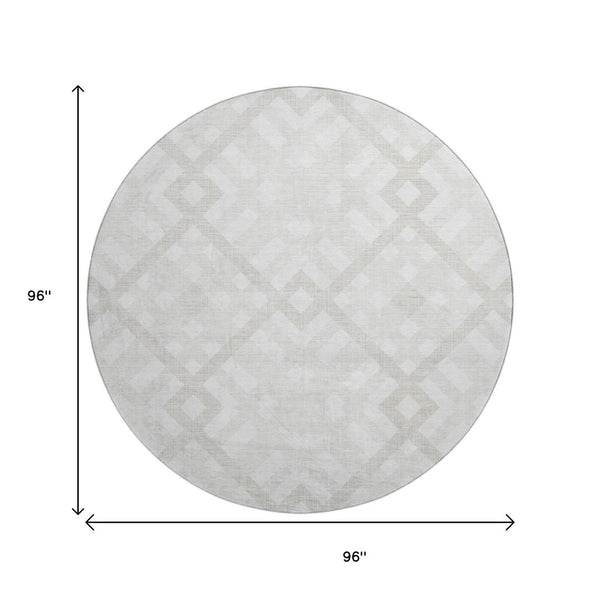 HomeRoots 8' Ivory And Beige Geometric Round Rug – Washable, UV Protected, Perfect for Family Spaces! 651391